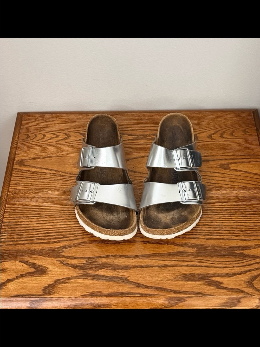 Birkenstock Arizona Silver Two Strap Sandals 38 EU 7.5 US - Picture 2 of 10
